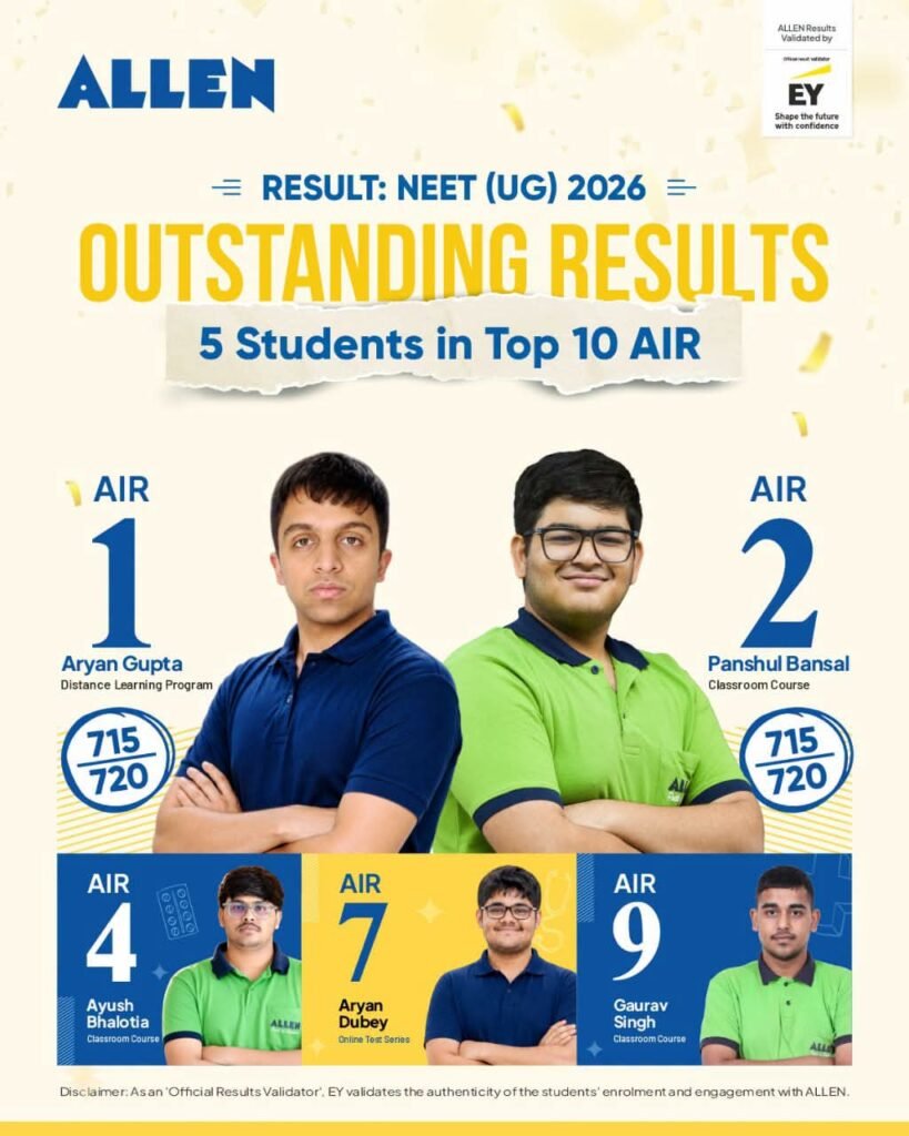 5 out of the Top 10 NEET (UG) 2026 ranks are from ALLEN